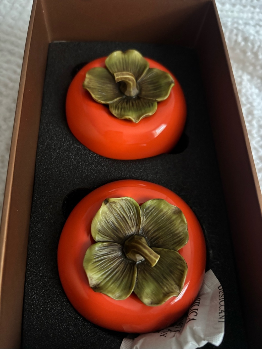 Persimmon Ceramic Decorative jars  with Brass Flower Lids